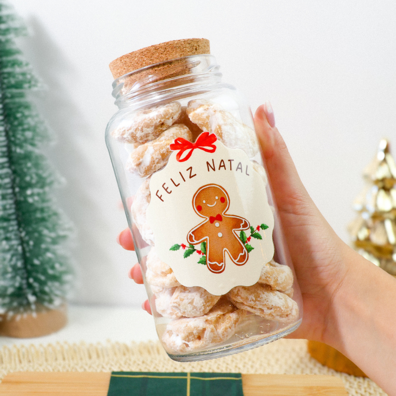 Potes de Vidro Natalinos 810ml | Lembrancinha, Presente de Natal, Biscoitos com Tampa Rolha + Adesivo